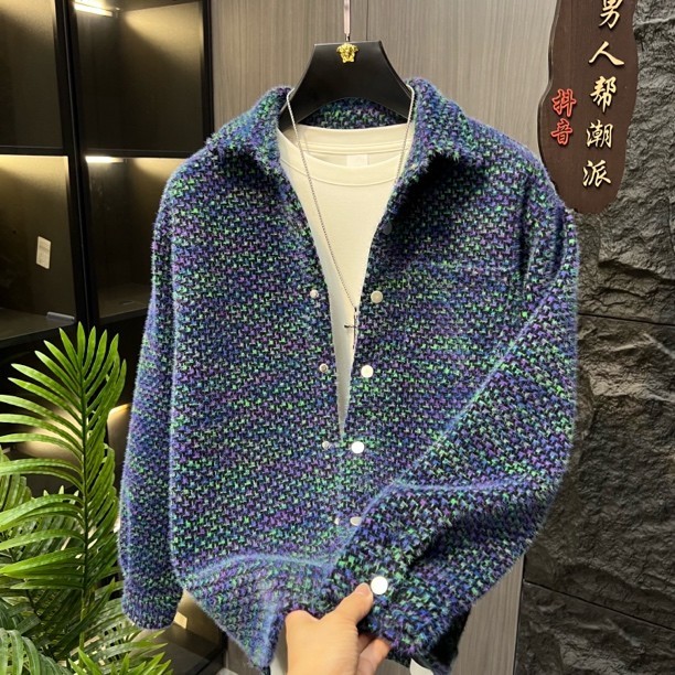 小香风格子翻领编织外套