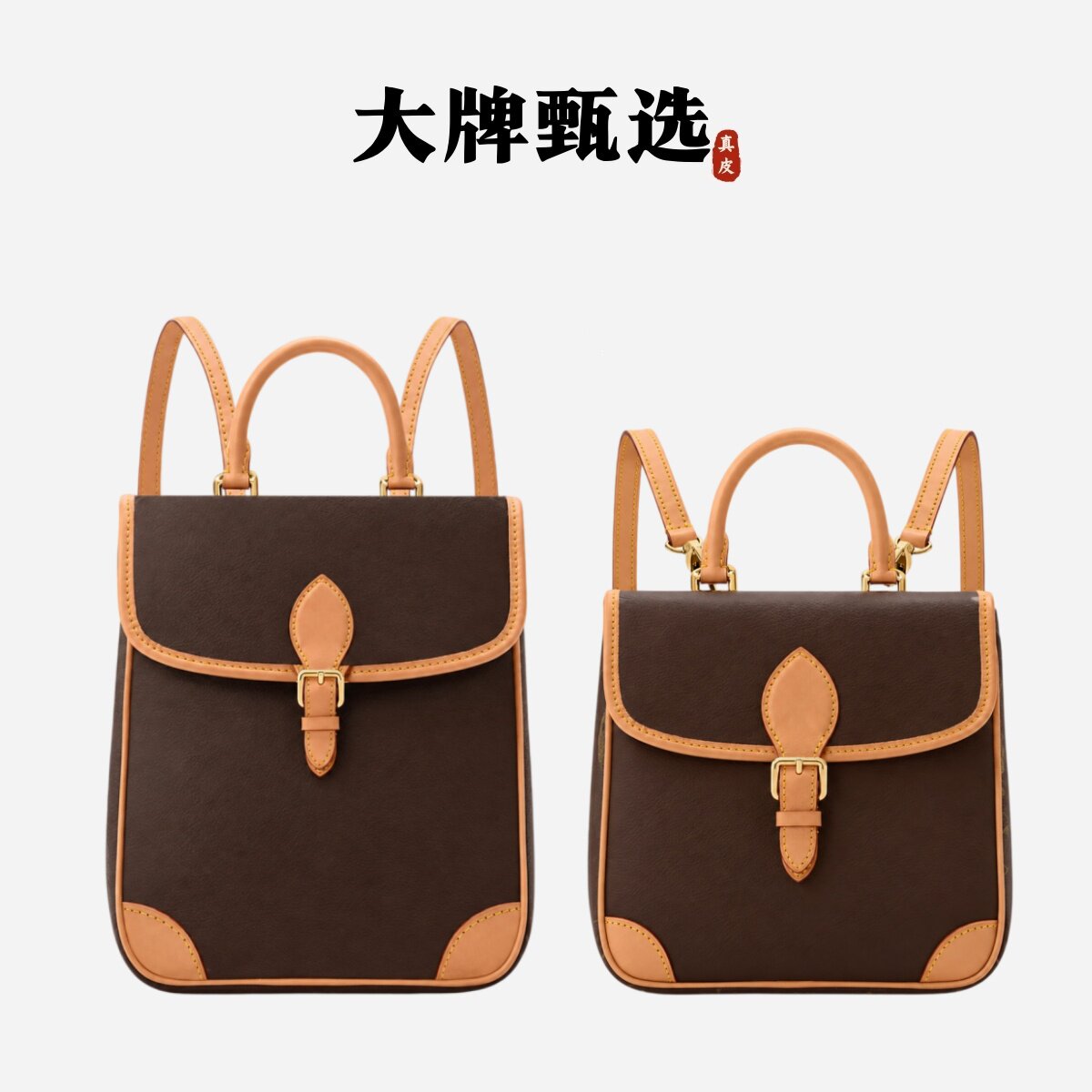 monogram真皮循迹小号双肩包女头层牛皮老花法棍手提单肩斜挎背包