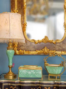 陶瓷配铜装饰提篮客厅茶几果盘卧室玄关电视柜台灯纸巾盒饰品摆件