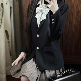 jk西装外套制服两粒扣黑色原创秋冬款绀色西服学院风套装
