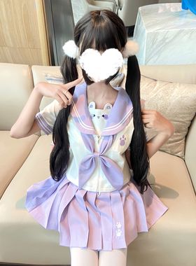 十一封信jk原创小熊来信紫色水手服女短袖夏服日系百褶短裙子套装