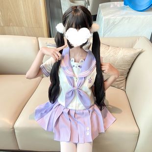 十一封信jk原创小熊来信紫色水手服女短袖夏服日系百褶短裙子套装