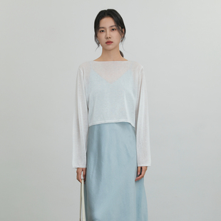 AIRIQI奥莱女装夏日罩衫都市百搭宽松显瘦短款圆领毛衫AH42MS230