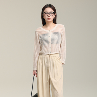 AIRIQI奥莱女装针织开衫时尚镂空极简百搭圆领毛衫AX42KS258