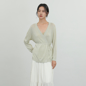 AIRIQI奥莱女装 AH42KS329 开衫 亚麻开衫 都市百搭毛织系带中长款