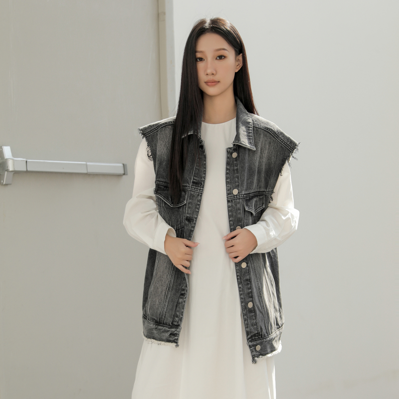 AIRIQI奥莱女装牛仔马夹时尚辣妹显瘦宽松外套AI41MJ240