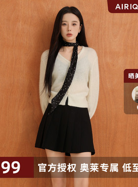 AIRIQI奥莱女装马海毛针织开衫都市浪漫显瘦短款针织衫AH43KS239