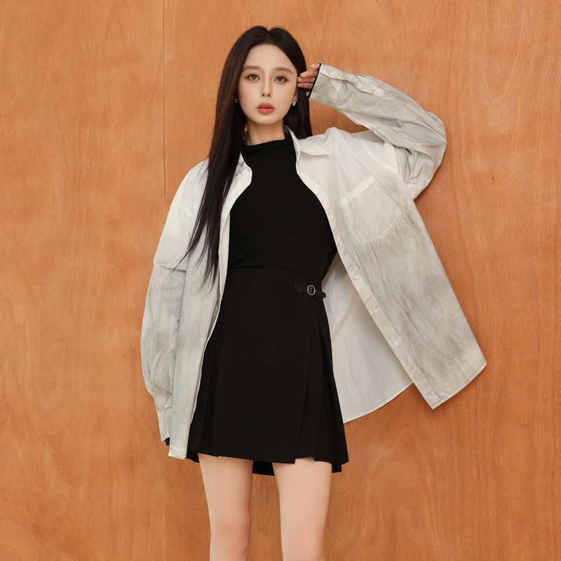 AIRIQI奥莱女装泼墨衬衫时尚宽松出街百搭男友风衬衫AY44CS274