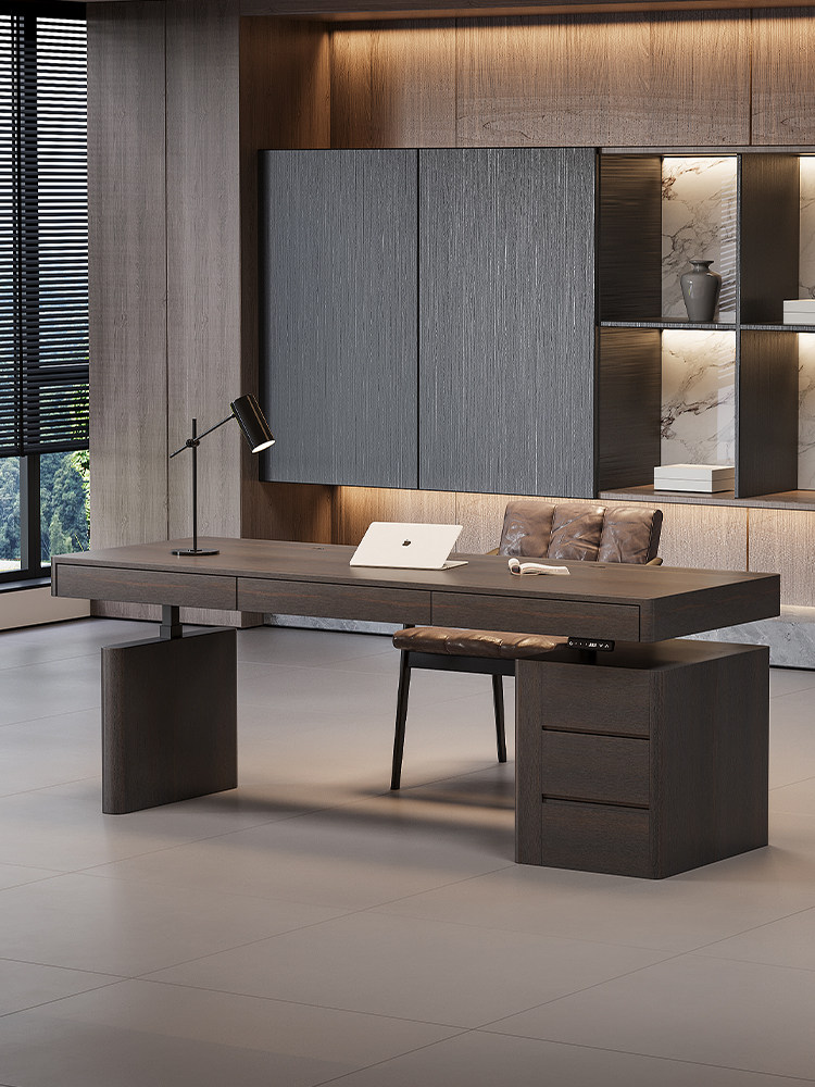 智能电动升降桌带抽屉，轻奢高端现代意大利实木家用电脑桌定制