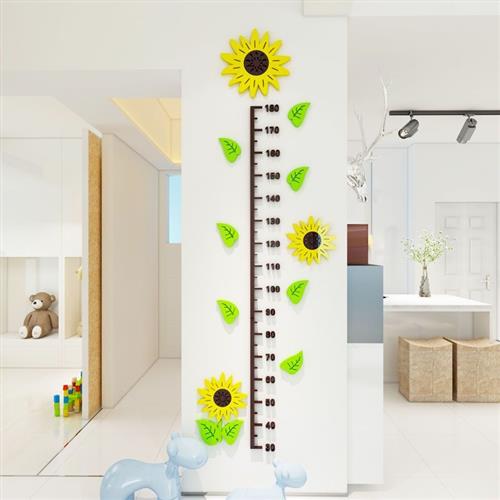 升高贴墙贴纸向日葵3d立体身高贴儿童量身高墙贴测身高尺宝宝房贴