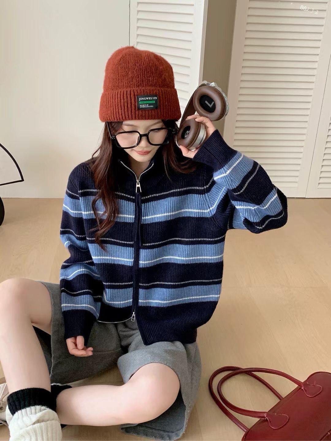 韩系条纹开衫上衣2025显瘦新款慵懒短款针织秋冬毛衣宽松外套