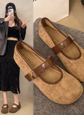 春夏女单鞋绒面玛丽珍鞋2026季新款浅口勃肯配裙子平底豆豆0304k