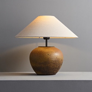 侘寂风手工陶罐台灯日式民宿酒店设计师客厅卧室装饰摆件中古复古