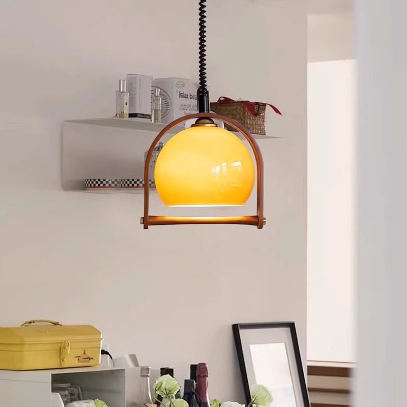 中古蛋黄吊灯vintage创意胡桃木柚子餐厅伸缩灯日式复古茶室灯具,家装灯饰光源,餐厅吊灯,淘宝优惠券,粉丝福利购,淘宝优惠卷
