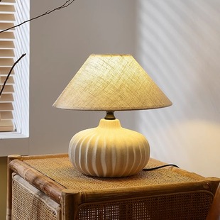 陶瓷台灯侘寂风床头覆古客厅新中式中山古镇陶罐卧室茶几中古灯具