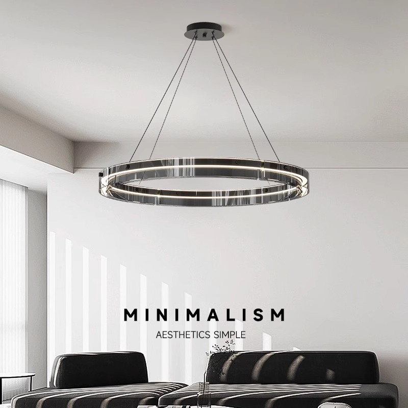 意式极简圆环玻璃客厅吊灯新款设计师现代简约上下发光餐厅卧室灯