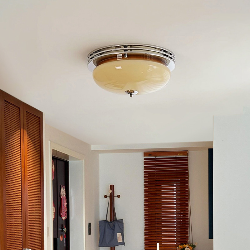 法式奶色主卧房间灯玻璃书房灯全光谱护眼中古灯包豪斯蛋挞吸顶灯