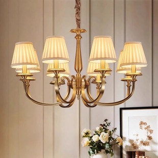 美式 黄铜灯具布艺全铜吊灯 简约田园客厅灯简美卧室全铜灯乡村风格