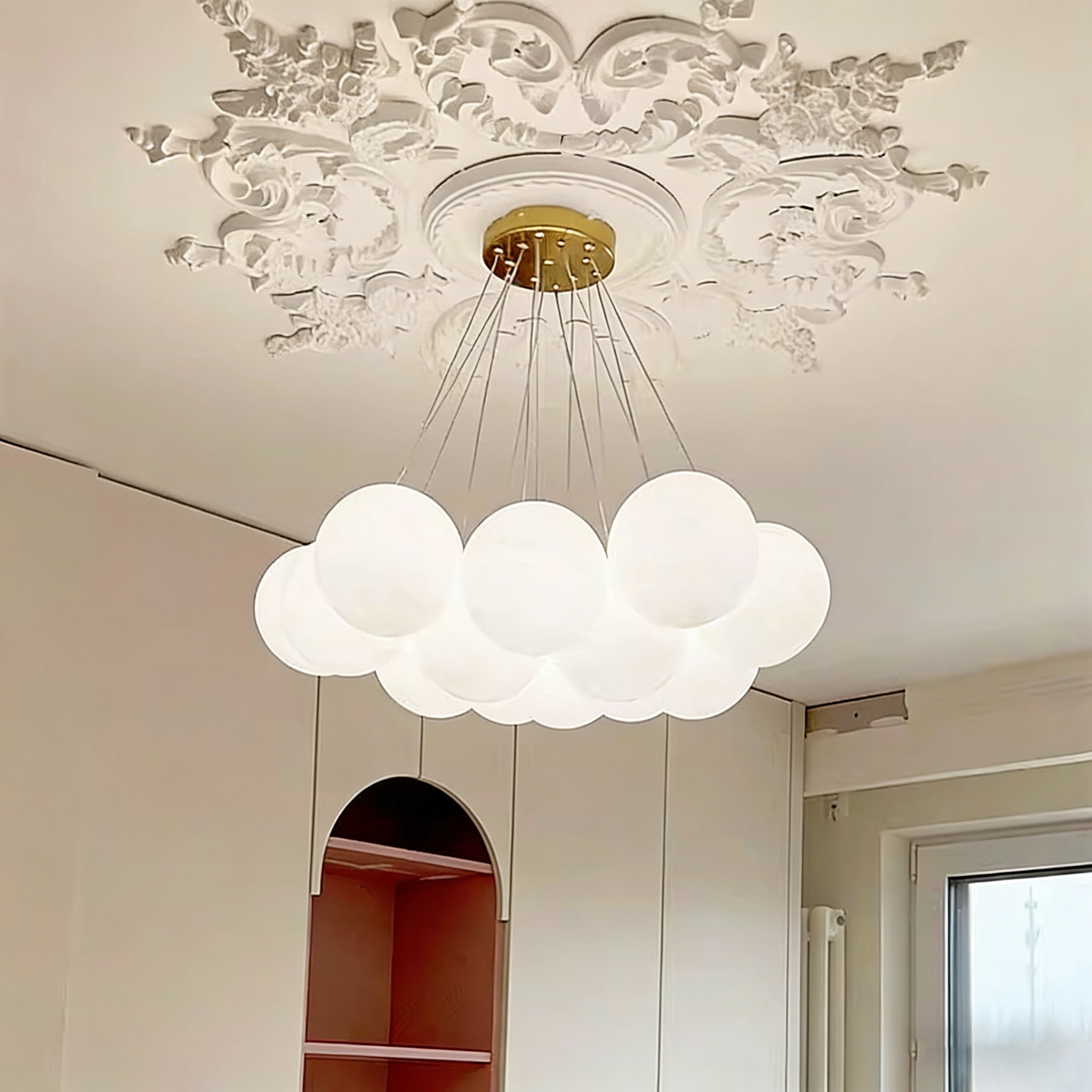 法式奶油风护眼卧室客厅吊灯泡泡玻璃魔豆气球星球儿童房月球灯具,家装灯饰光源,餐厅吊灯,淘宝优惠券,粉丝福利购,淘宝优惠卷