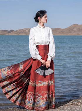 无衣饮羽【丝绸之路】仿妆花织金敦煌汉服女日常红色马面裙国风