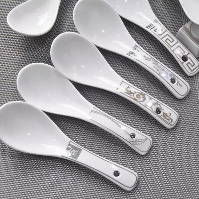 金边陶瓷勺子瓷勺调羹小汤勺汤匙瓢羹搅拌勺家用吃饭勺喝汤勺商用