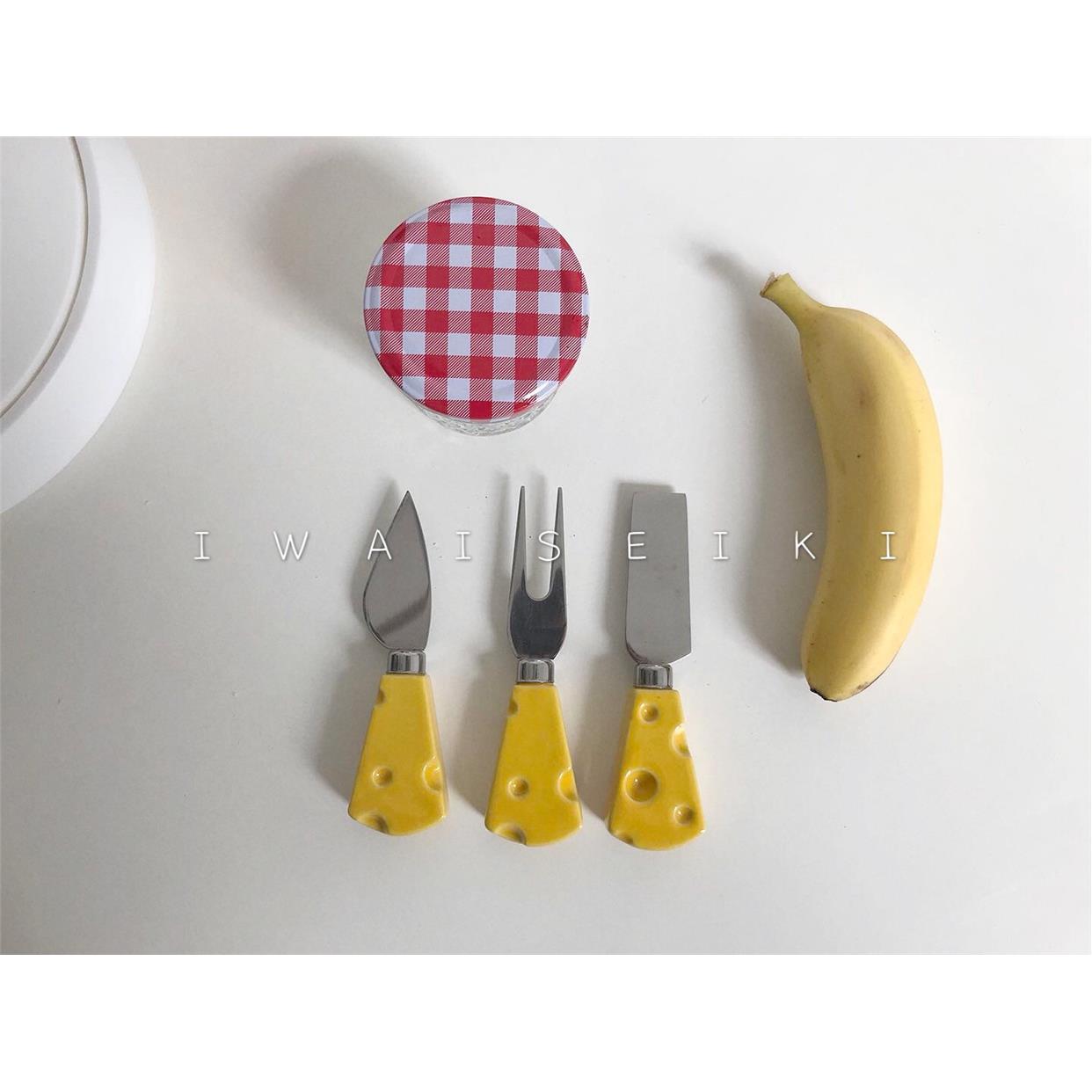 岩井成器 可爱迷你黄色奶酪柄小黄油刀芝士刀 奶酪刀果酱刀甜品刀
