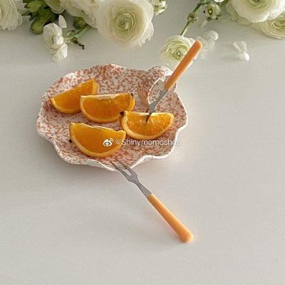 Shinymomo 韩式塑料手柄金色水果叉ins风