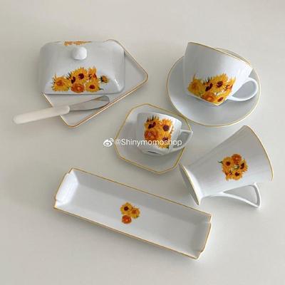 SHINY MOMO瑕疵摄影道具陶瓷向日葵咖啡杯花朵水杯清仓陶瓷盘