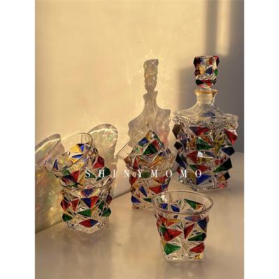 Shinymomo手绘彩色玻璃杯香槟红酒杯水杯冰块透明宝石圣诞装饰杯