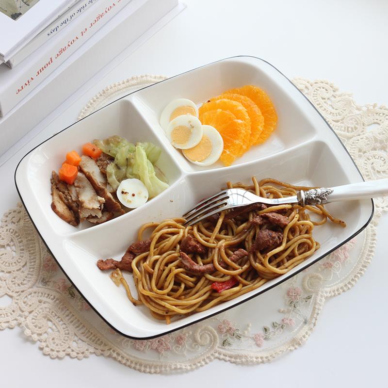 岩井成器 韩国ins极简风白色陶瓷分格餐盘 一人食减脂分餐三格盘