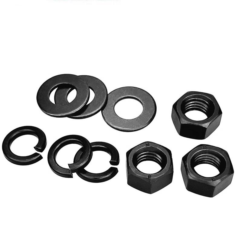 8级/12级发黑高强度螺母套装平垫弹垫组合六角螺母平弹M3M4M5-M36