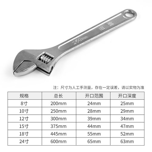 。仙威 活动扳手开口板子活口活络6寸8寸12寸15寸18扳手24寸扳手
