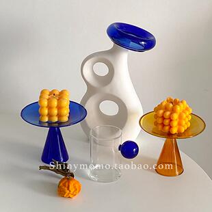 SHINY MOMO自制设计玻璃高脚盘蛋糕水果盘蜡烛盘