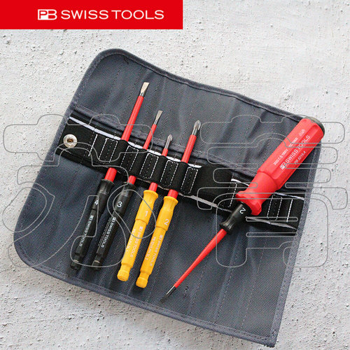 。瑞士PB SWISS TOOLS便携式卷袋绝缘可换杆螺丝刀套装PB 5216.SU