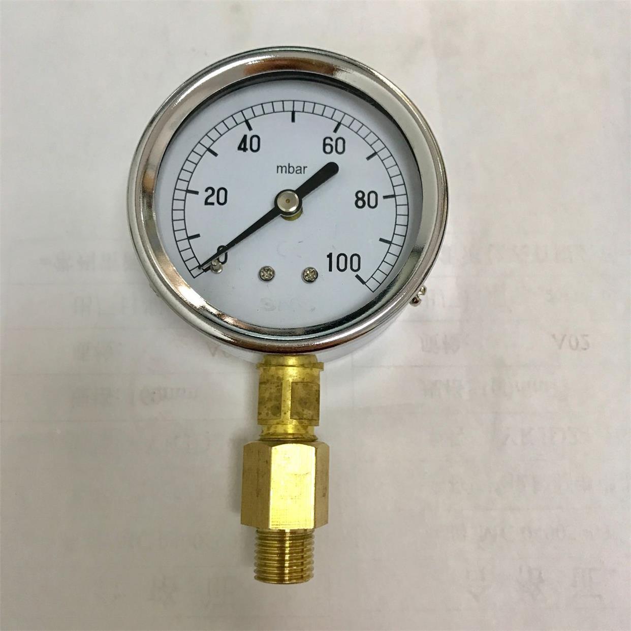 压力表 压力0-100mbar 直径64mm 加加长接头螺纹G1/4 YE-60 膜盒