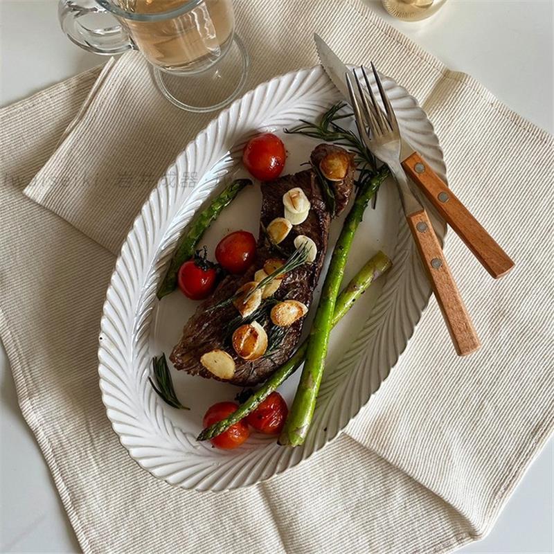 岩井成器 日式ins陶瓷西餐盘鱼盘 家用复古轻奢一人食早餐牛排盘