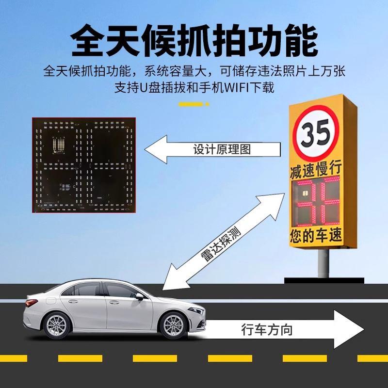雷达测速仪移动抓拍测速器太阳能测速牌高速超限速车辆LED显示屏