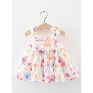 婴儿女童夏季 无袖 小宝宝洋气童装 雪纺蛋糕连衣裙新款 吊带公主裙子