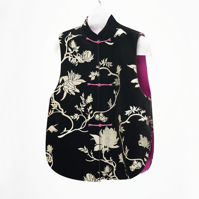 门里门外黑色丝绒烫金库缎双面马甲BC25CM1330A