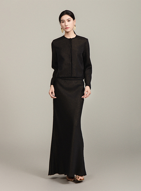 黑色金皮水波纹外套BR25CW0098A黑色金皮水波纹半裙BR25CB0099A