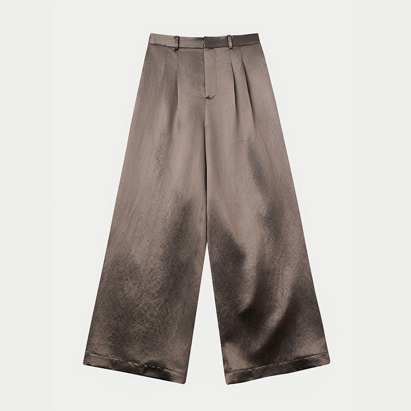 百搭灰棕绿醋酸阔腿裤