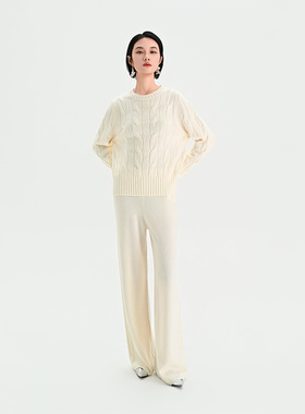 门里门外白色纯羊毛圆领上衣25S95196白色纯羊毛长裤25K95197