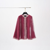 门里门外暗粉色丝绒对襟外套BC25DS1246A