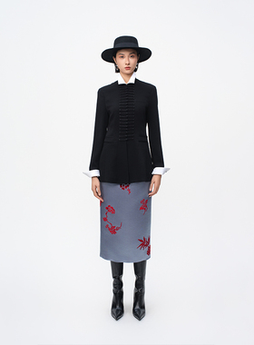 黑色进口三醋酸外套BO24QS0333K蓝色蝶恋花漳缎半裙BR24QB0653F
