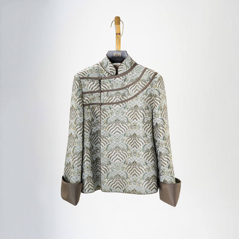 门里门外绿色祥云织锦斜襟外套BC25QW0933A