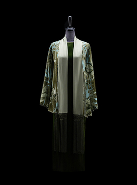 门里门外绿色真丝烂花绒外套BR24QW0613C