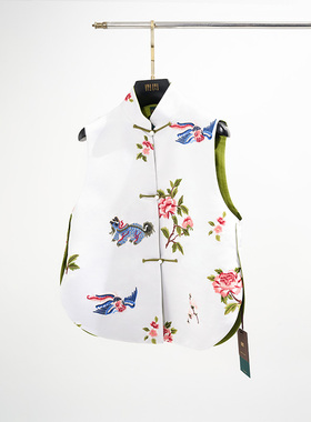 门里门外白色拼绿色绿库缎双宫双面穿马甲BC25CM0318Z