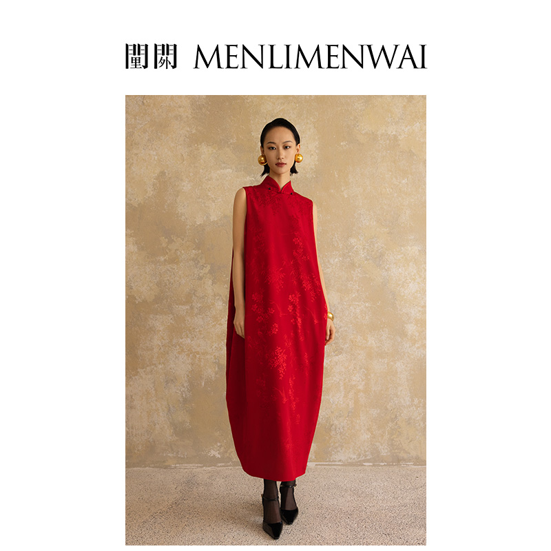 红色中式旗袍连衣裙女