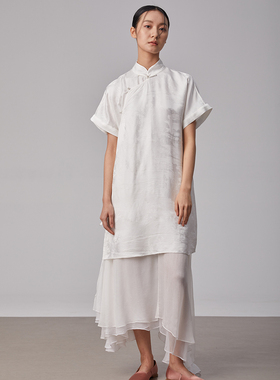 门里门外2022SSL039鹤羽系列 假两件式旗袍