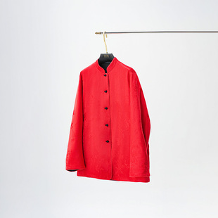 门里门外黑红竹叶提花夹棉双面穿外套BR25DW1243C